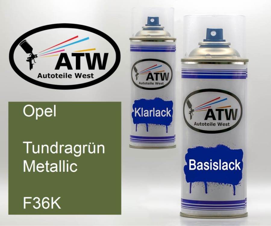 Opel, Tundragrün Metallic, F36K: 400ml Sprühdose + 400ml Klarlack - Set, von ATW Autoteile West.